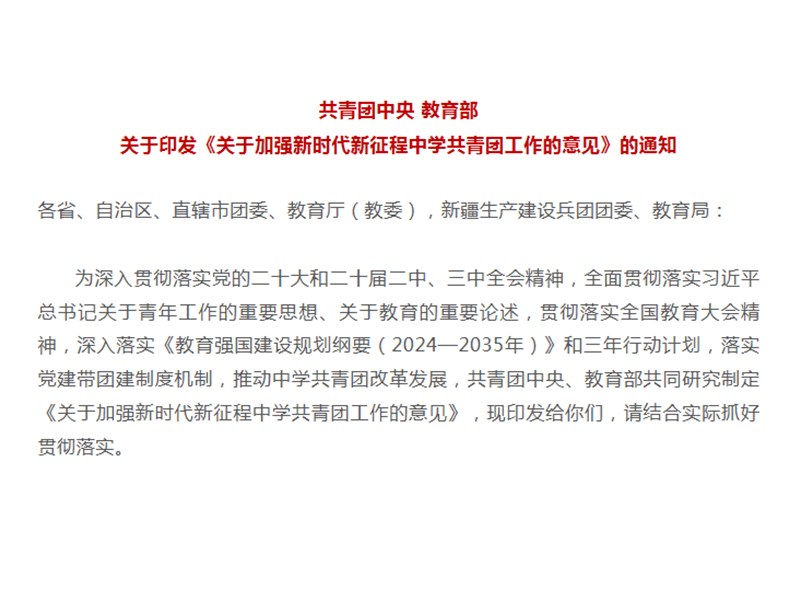 全文来了｜《关于加强新时代新征程中学共青团工作的意见》