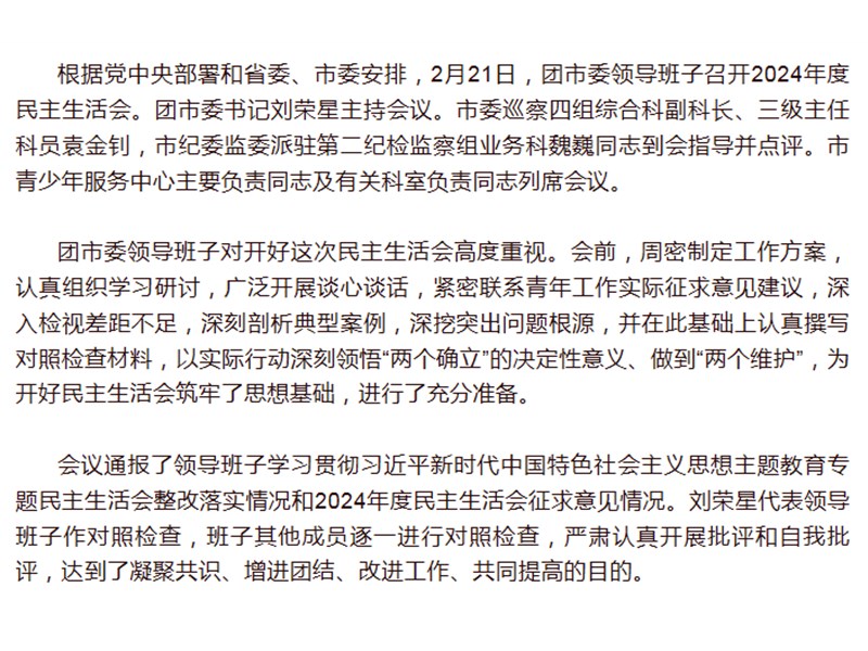 团市委领导班子召开2024年度民主生活会